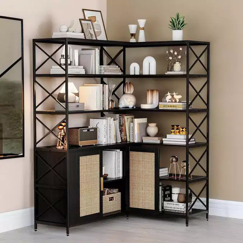 6 Tier Corner Bookshelf, Industrial Etagere Bookcase, Large L-Shaped Storage Display Shelf for Home Office, Living Room, Kitchen
