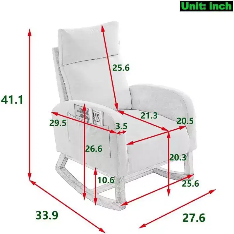 Acekool Boucle Rocking Chair - Plush Glider with Side Pockets & High Back