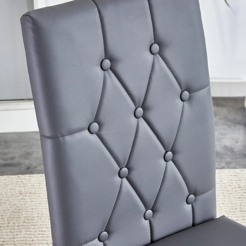 4 piece set of gray armless dining chairs brings a touch of elegance and mystery to the dining area with its deep gray tone