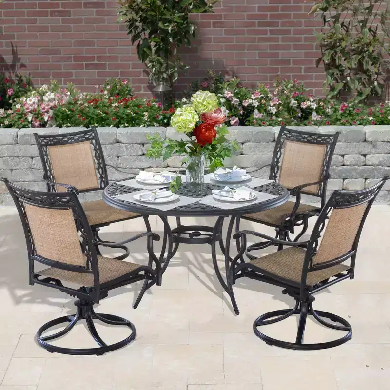 CLIHOME 5-Piece Outdoor Aluminum Dining Set With 4 360 Rotation Chairs & 1 48 Round Woven Dining Table With Umbrella Hole