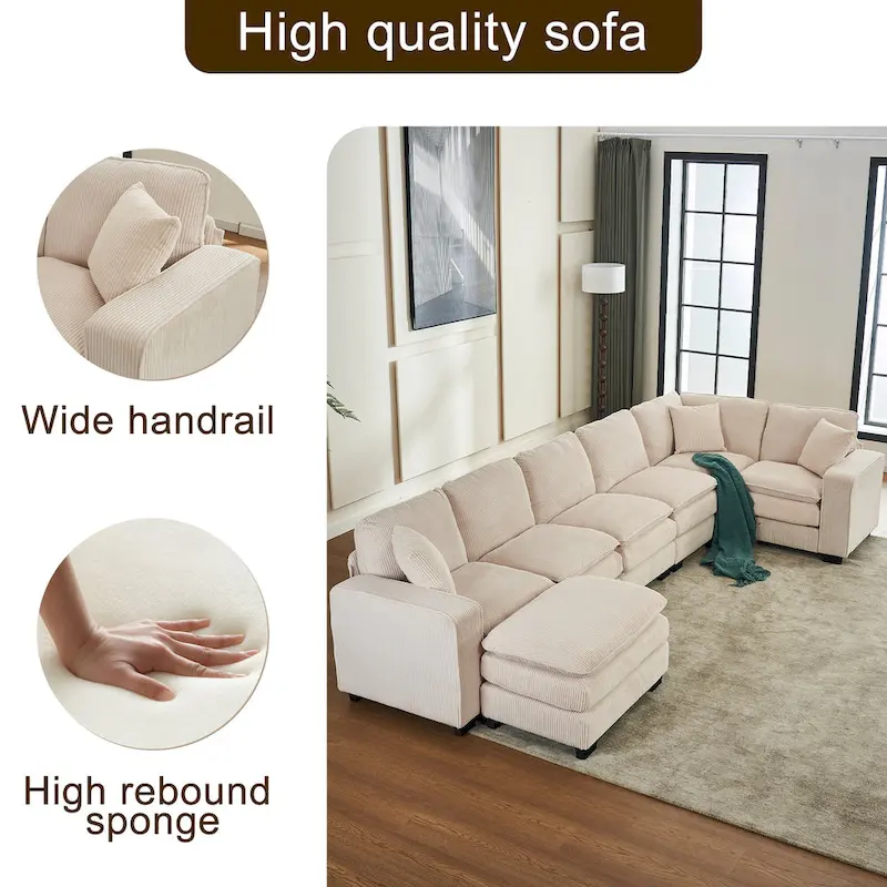 White 118.1 Luxurious U-Shaped 6-Seater Sofa