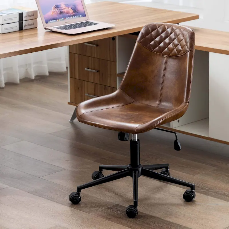 Camel / Yellowish Brown Faux Leather Swivel Office Chair, 1-Person