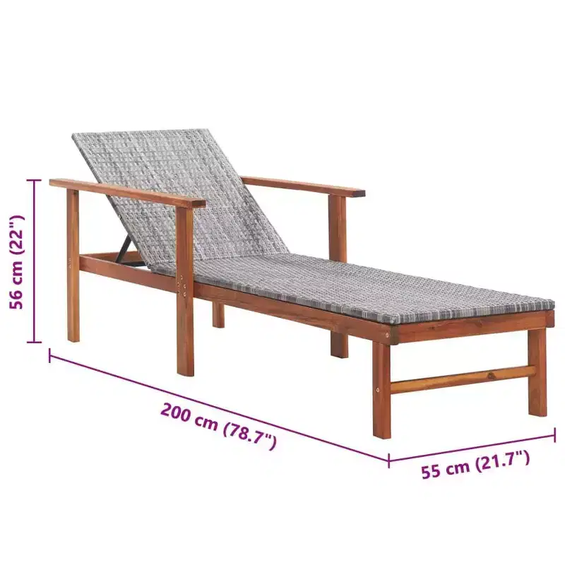 vidaXL Sunlounger Poly Rattan, Solid Acacia Wood Standard