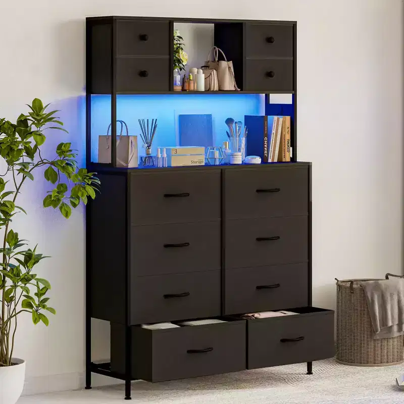 Dresser with 12 Fabric Drawers, Dresser for Bedroom with Charging Station, Dressers & Chests of Drawers