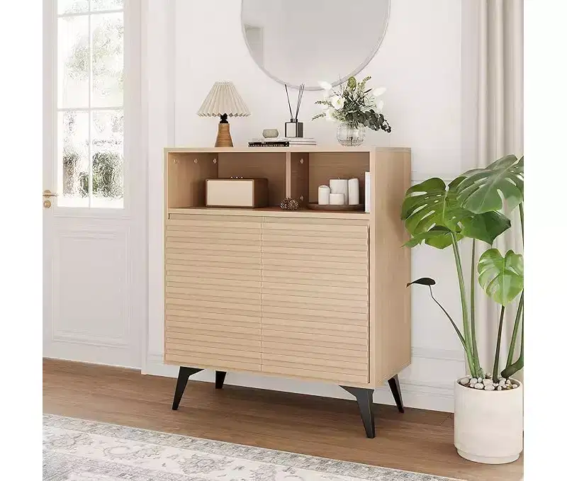 Fluted Storage Cabinet with Metal Legs, Mid Century Modern Sideboard, Buffet Credenza with Storage