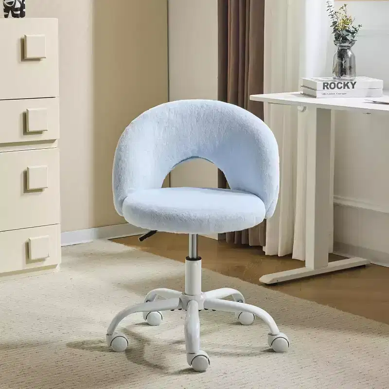 VINGLI 360Swivel Small Vanity Chair with Wheels for Girls, Cute Adjustable Height Armless Office Desk Chair for Small Space, Blue