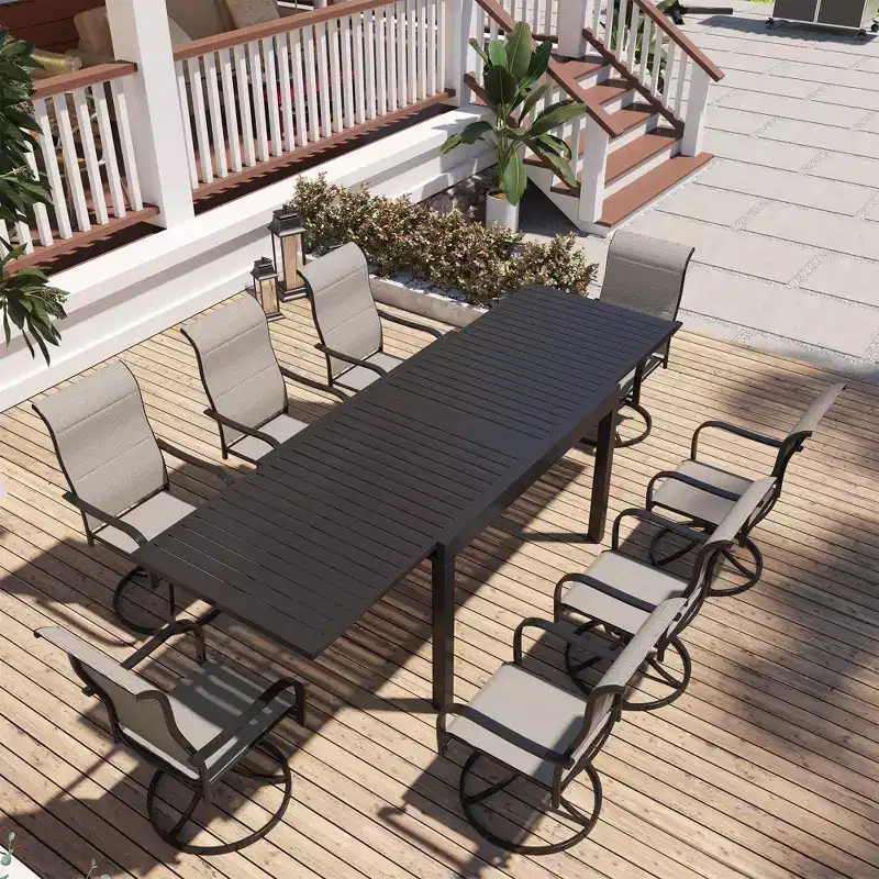 Mondawe 9-Piece Outdoor Dining Set,With 1 Piece Extendable Rectangle Table and 8 Piece 360 Degree Swivel Chair Patio Set