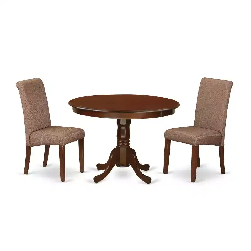 Round Dining Table Set 3pc Small Kitchen Table w/ Linen Chairs - HomeStock