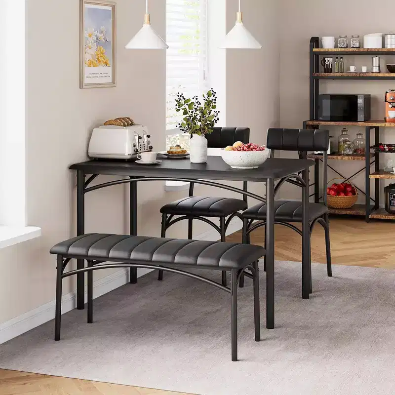 Kitchen Table with Upholstered Chairs and Bench, Wooden Dining Table Set for 4, Rectangular Dining Room Table Set for Small Space, Apartment, Home
