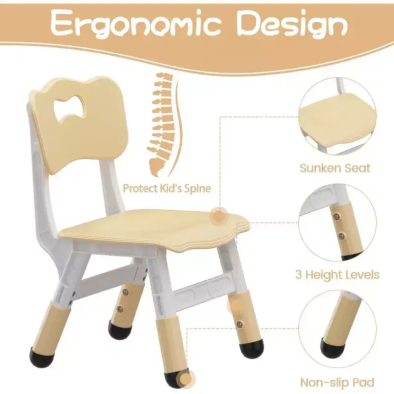 Kids Table and 4 Chairs Set with Particleboard Desktop, Height Adjustable, Anti-Slip Pad, Compact Dining Set, and Durable Desktop