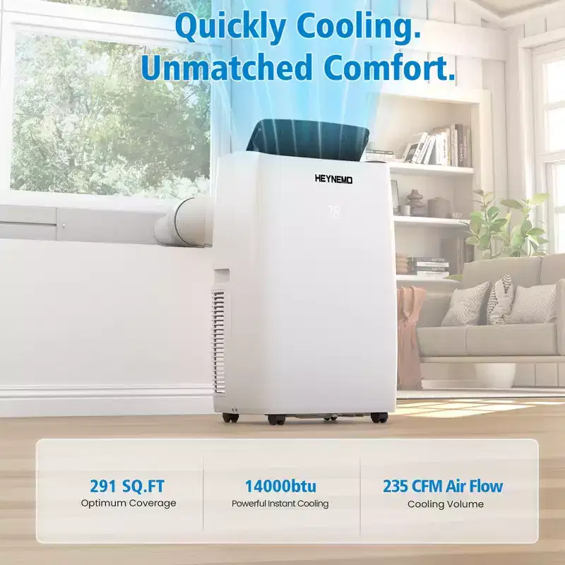Heynemo 14,000 BTU 3-in-1 Portable Air Conditioner with Heat, Dehumidifier & Fan, Smart WiFi Control, Quiet AC for Bedroom, Office, White