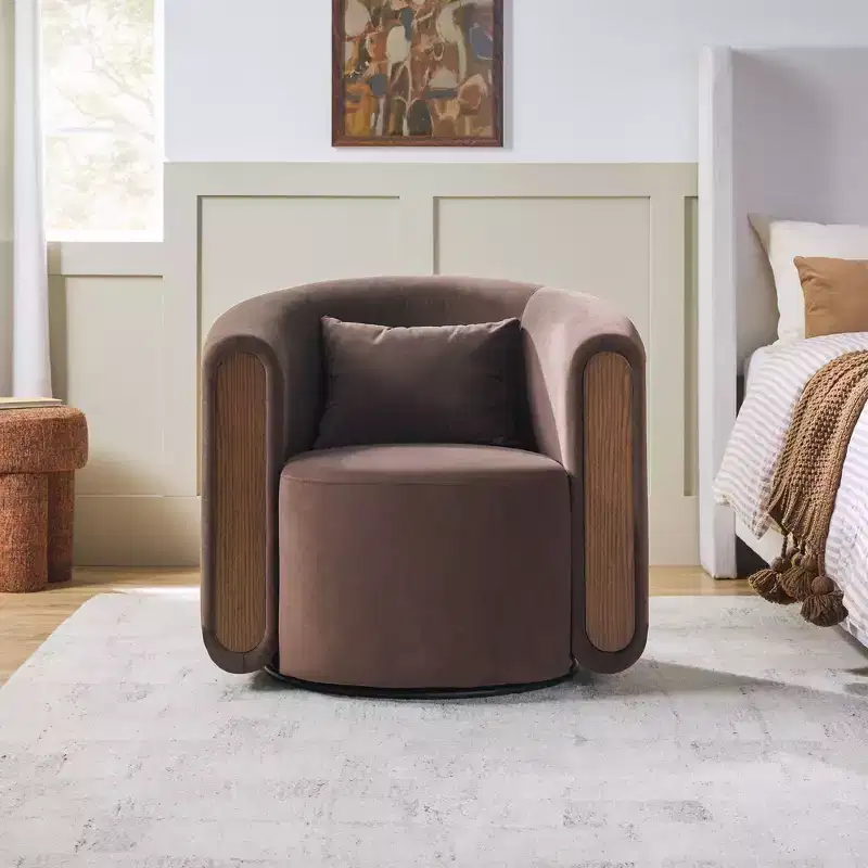 Modern Upholstered Swivel Barrel Accent Chair