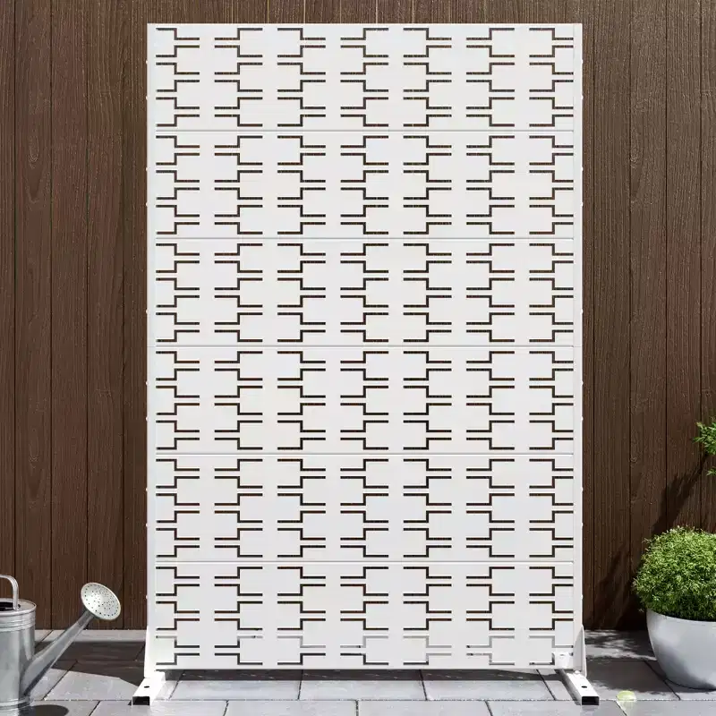 Outdoor Privacy Screen with 6 Panels - Galvanized Steel, Freestanding, Hollow Artistic Design for Balcony, Patio & Garden