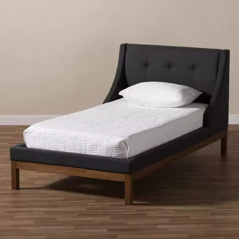 Modern and Contemporary Fabric Upholstered Walnut - Finished Platform Bed Dark Gray -