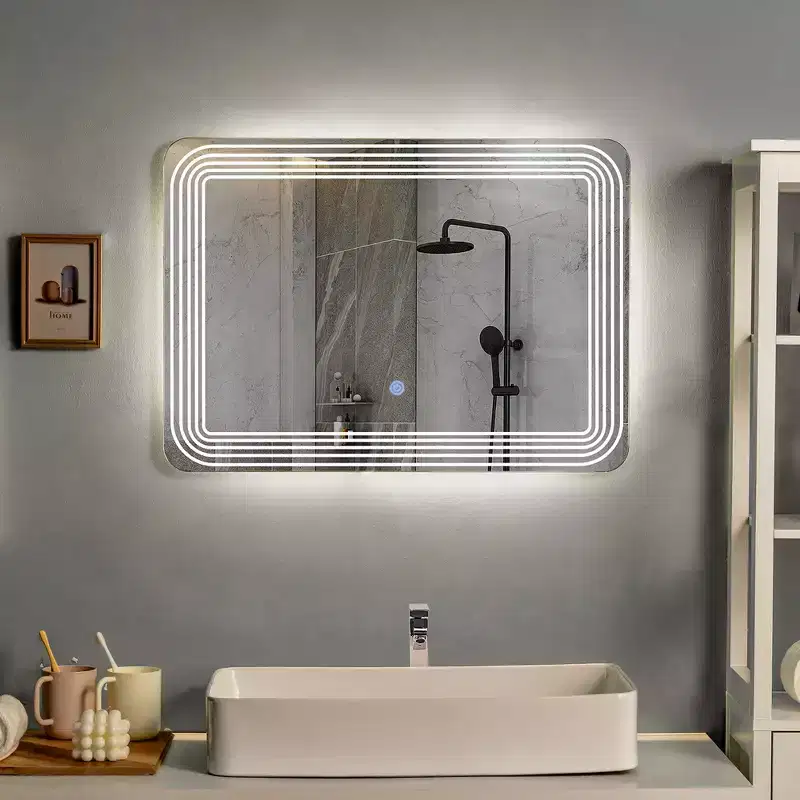 Rectangle Bathroom LED Mirror Wall Mounted 3-Color Dimmable Touch Switch Makeup