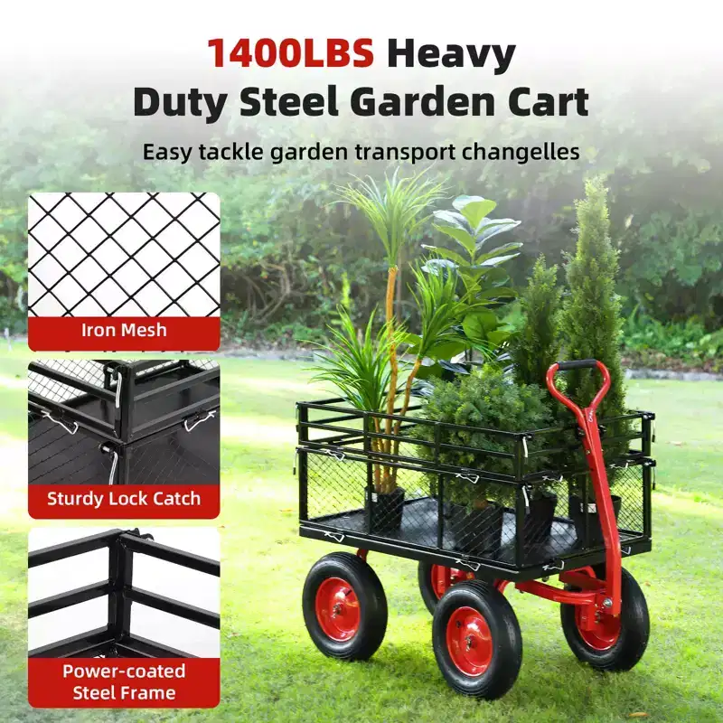 880lbs/1400lbs Steel Garden Dump Cart, Heavy Duty Yard Dump Utility Wagon,Utility Metal Wagon , 10-Inch Wheels Perfect for Garden, Farm, Yard