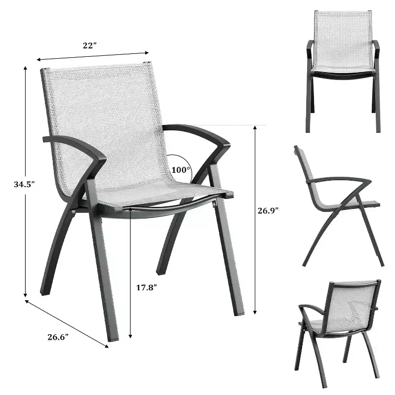 6PCS Modern Aluminum Outdoor Dining Chairs, Quick-Dry Textilene Fabric, All-Weather Rust-Resistant, Ergonomic Commercial-Grade Patio Seating