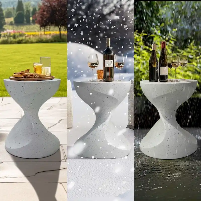 Hourglass Shaped Lightweight Concrete Patio Side Table Bedside Accent End Table - 14.76x19.68 inch