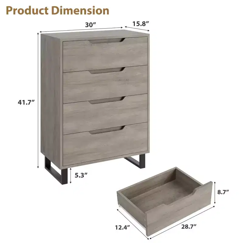41.5 4-Drawer Vertical Dresser - Freestanding Wood Storage Cabinet for Bedroom or Living Room