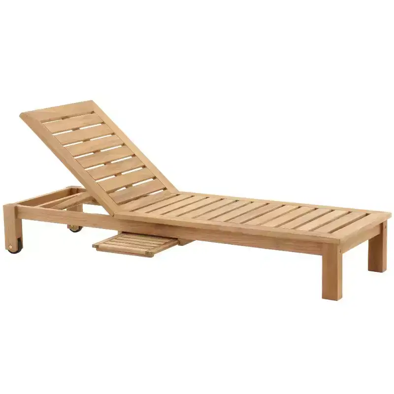 Nordic Teak Natural Outdoor Chaise Lounger with Side Table - Beige