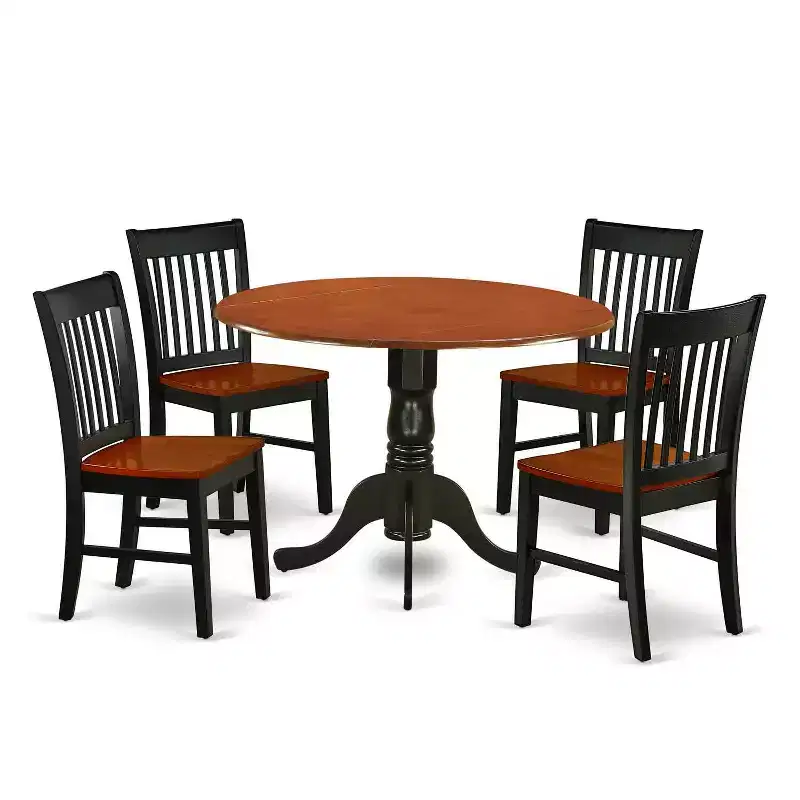 Art Nouveau Dining Set - 5 Piece Kitchen Table & Chairs - 42 Round Table, Black Cherry Finish