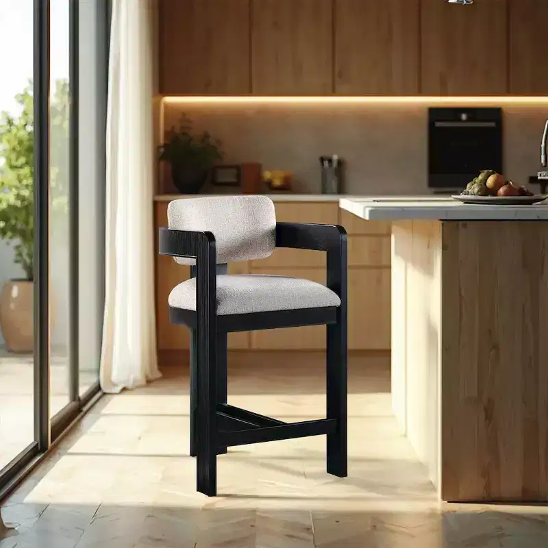 Meridian Furniture,Sacha Beige Linen Textured Fabric Stool