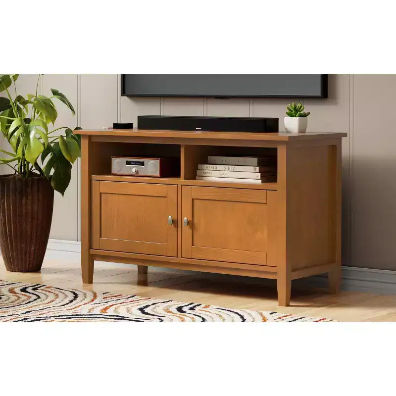 Norfolk 42 inch Wide Solid Wood Transitional TV Stand in Light Golden Brown For TVs up to 43 inches