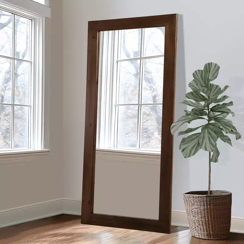 Full-Length Mirror Solid Wood Straight Edge 71x31in Wall Mount