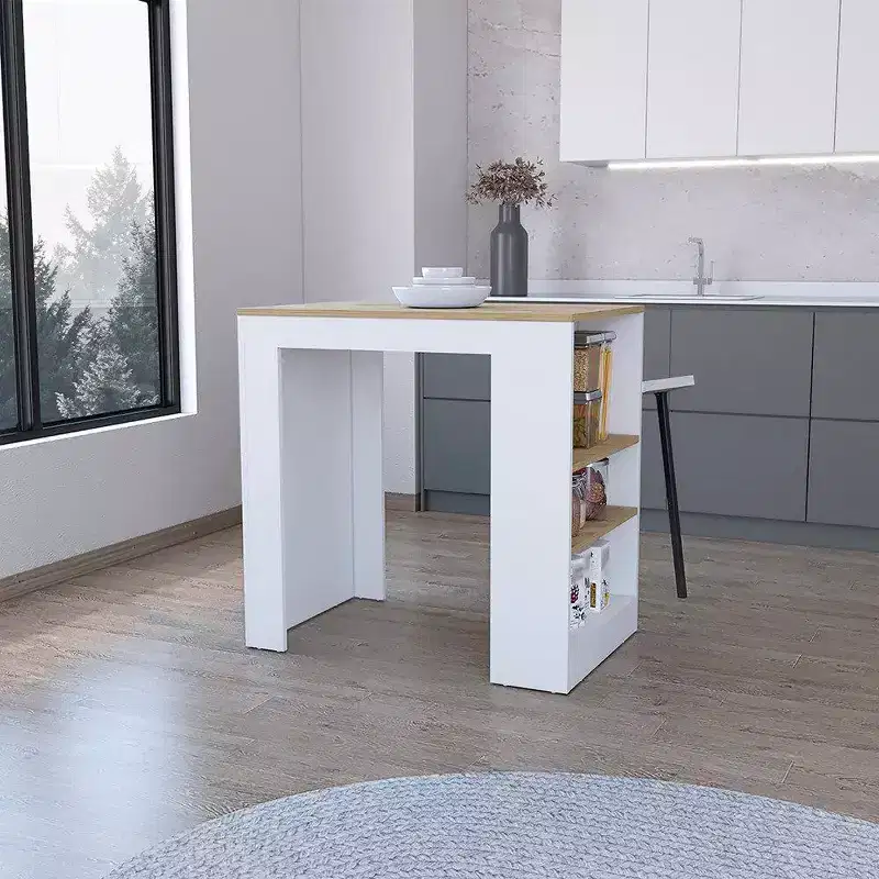 Kitchen Island with Side Storage Shelves, Multifunction Countertop Organizer, Kitchen Island Table for Kitchen, Dining Room, White