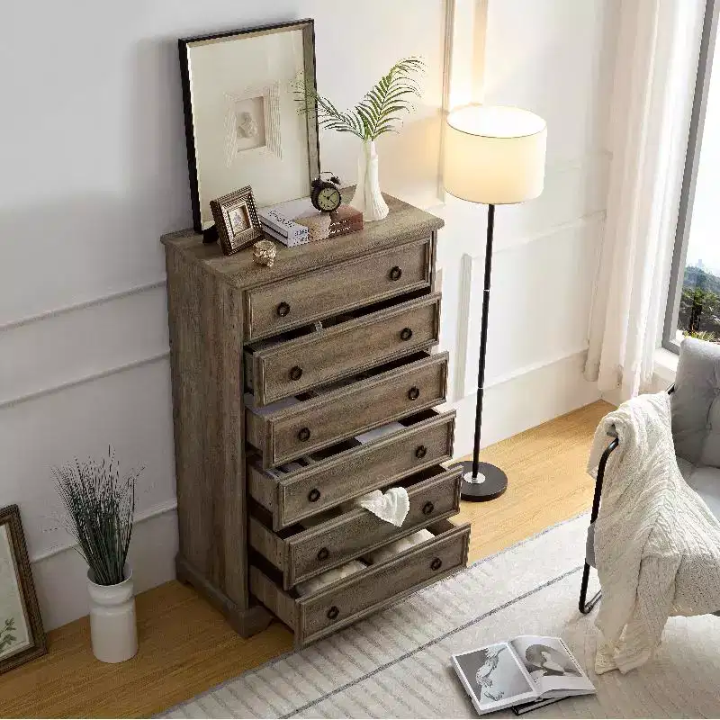 Bedroom Dresser, Dressers & Chests Of Drawers With 6 Large Drawers, Anti Toppling Devices Free Standing Storage Cabinet For Dining Room