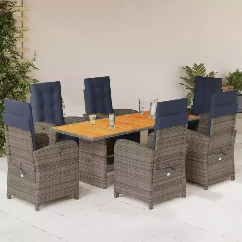 vidaXL Patio Dining Set with Cushions Outdoor Table and Chair Gray Poly Rattan
