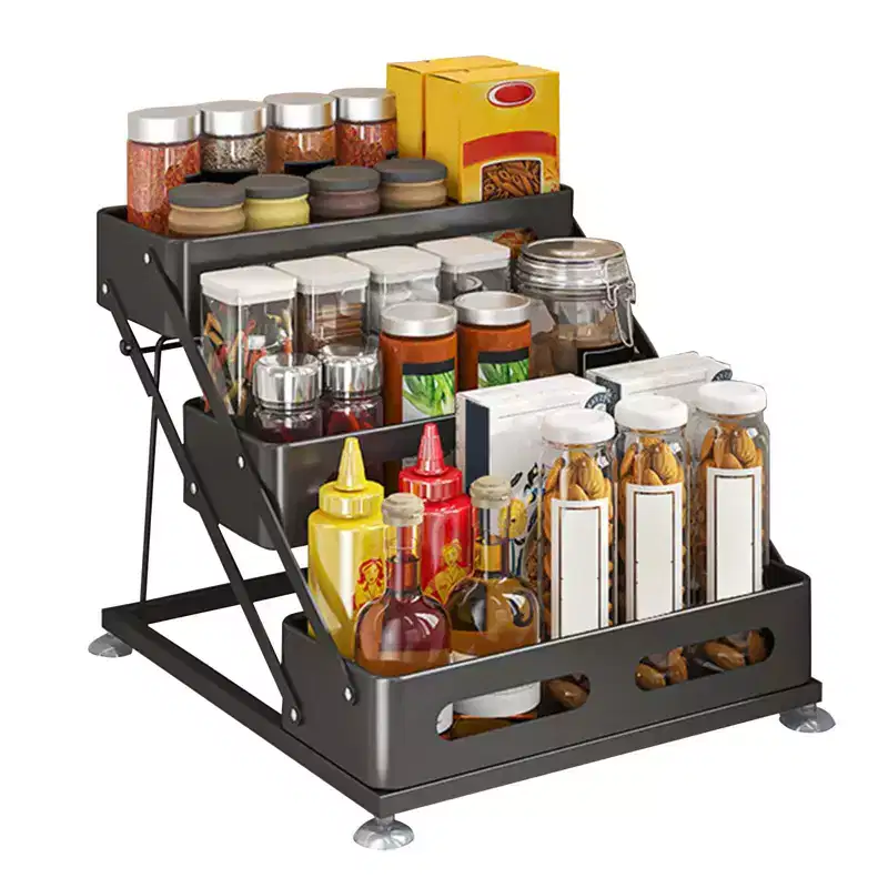 3-Tiers Countertop Spice Rack, Tiered Spice Rack with Non-Slip Suction Cups, Adjusted Height , Space-Saving for Kitchen Desktop