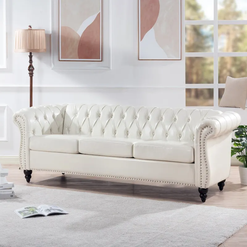 Upholstered Rolled Arm Chesterfield 3-Seater Sofa