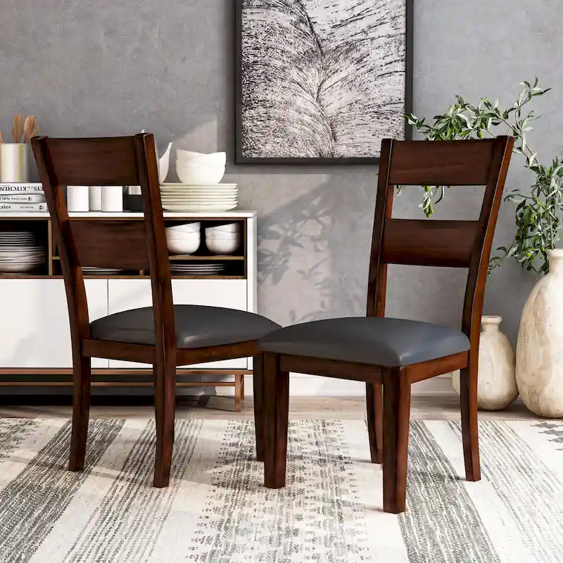 Paur Farmhouse Brown Wood Dining Chairs (Set of 2) by