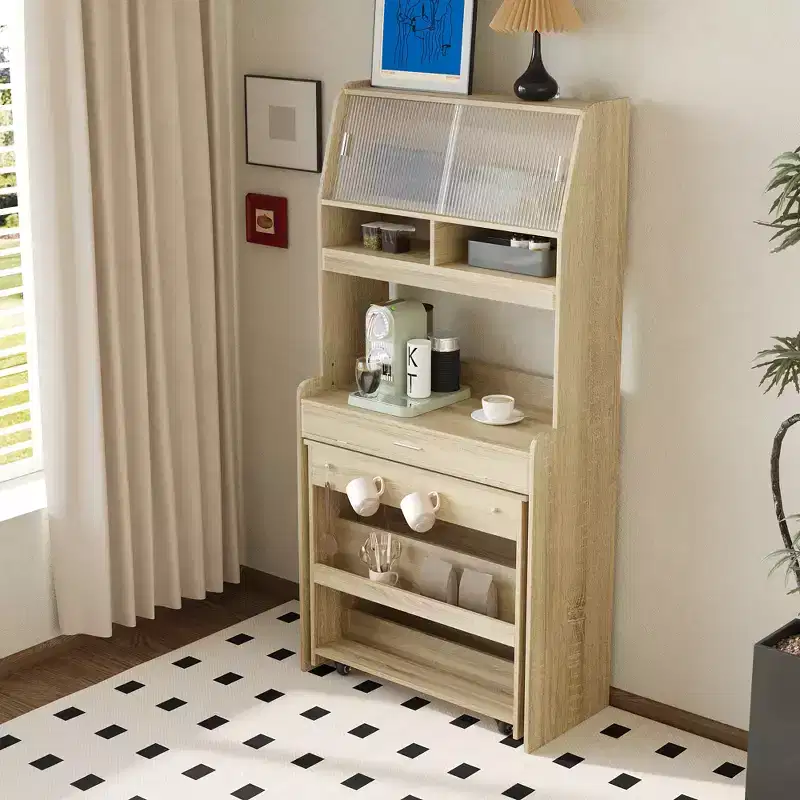 Versatile Buffet Hutch with Storage Shelf and Side Hooks