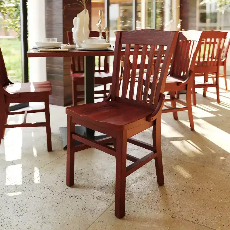 Flash Furniture 2 Pack HERCULES Series School House Back Mahogany Wood Restaurant Chair