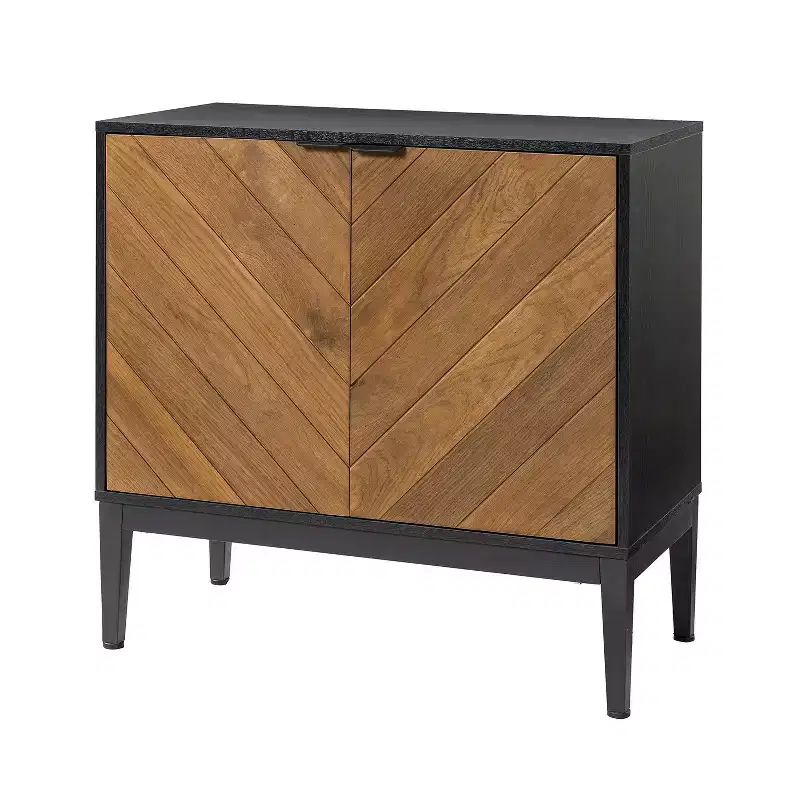Jakob Modern Storage 32Tall+2-Door Accent Cabinet with Herringbone Element|Karat Home