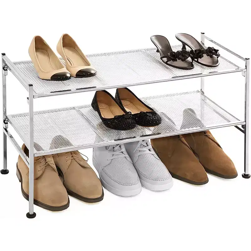 6-Pair 2-Tier Satin Pewter Iron Frame Stackable Shoe Rack