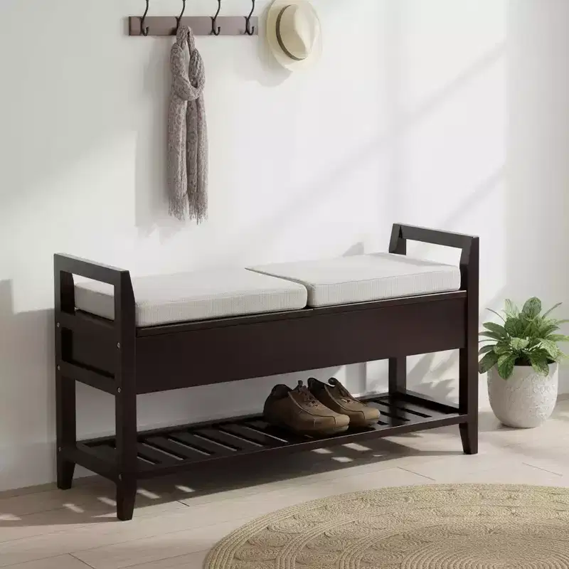 Homy Casa Storage Shoe Bench with Cushion, Wood Entryway Organizer, Espresso