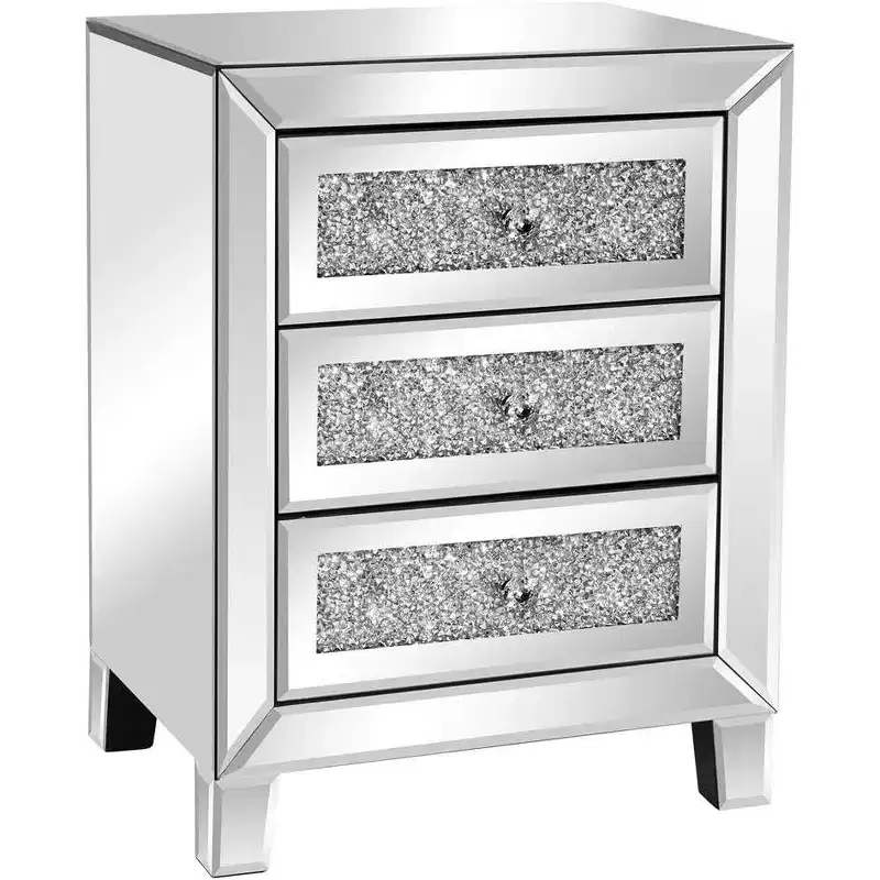 with 3 Drawers Modern End Table Bed Side Table with Mirrored Finish