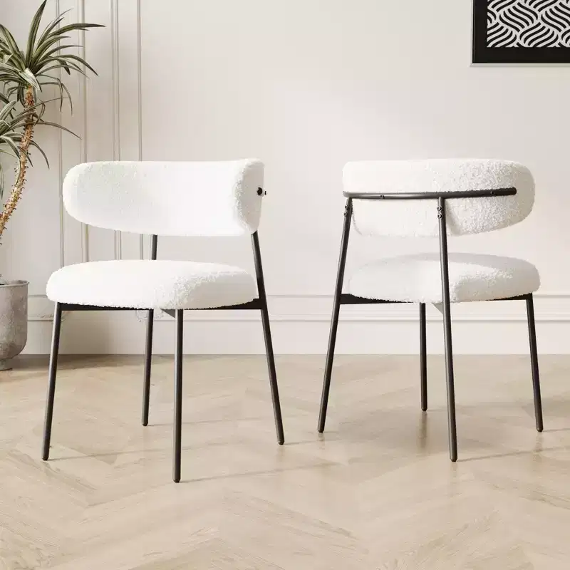 GDFStudio Mirae Modern Teddy Velvet Upholstered Dining Chairs with Curved Backrest (Set of 2)