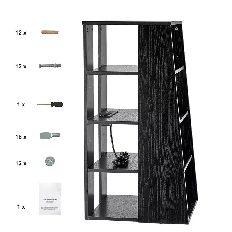 5-Tier AV Media Stand,Wooden Audio-Video Media Stand for DVD Players/Cable Boxes/Games Consoles, Height-Adjustable Media Storage Cabinet, Black
