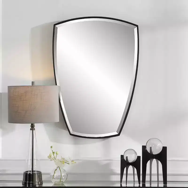 Uttermost Crest Satin Black 25 1/4 x 36 Shield Wall Mirror