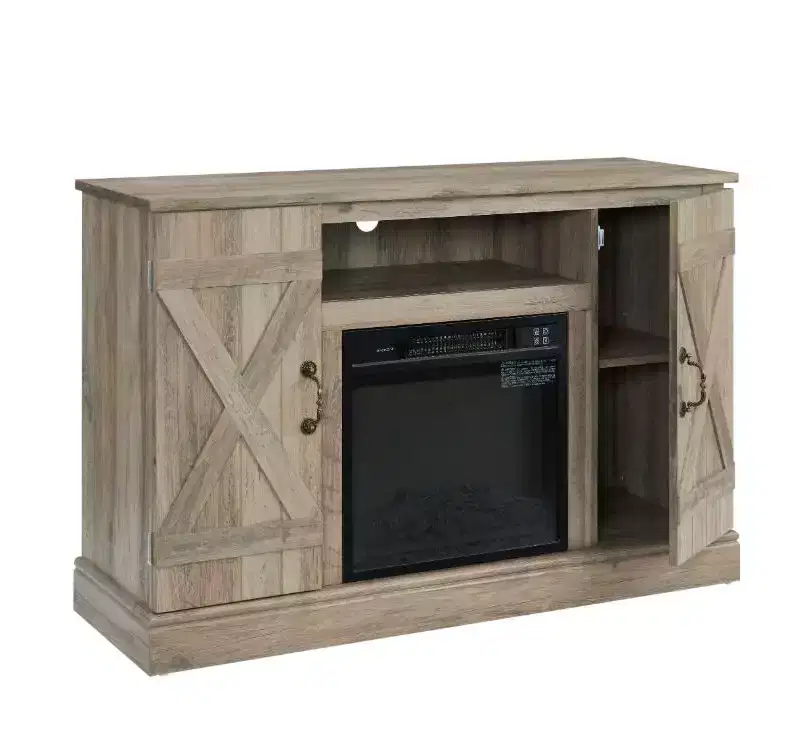 MDF Farmhouse Media Console - Vintage Entertainment Stand with Open & Closed Storage, Fits Under 50-Inch TVs