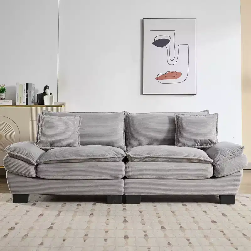 Corduroy Loveseat Sleeper Sofa with Pillows, Gray, 84