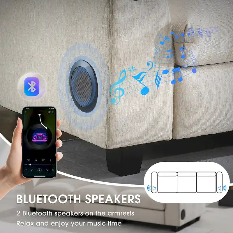 96 Chenille Smart Sectional Sofa with Bluetooth Speaker, Drop-Down Table & USB Charger and 3-Seater Cloud Couch