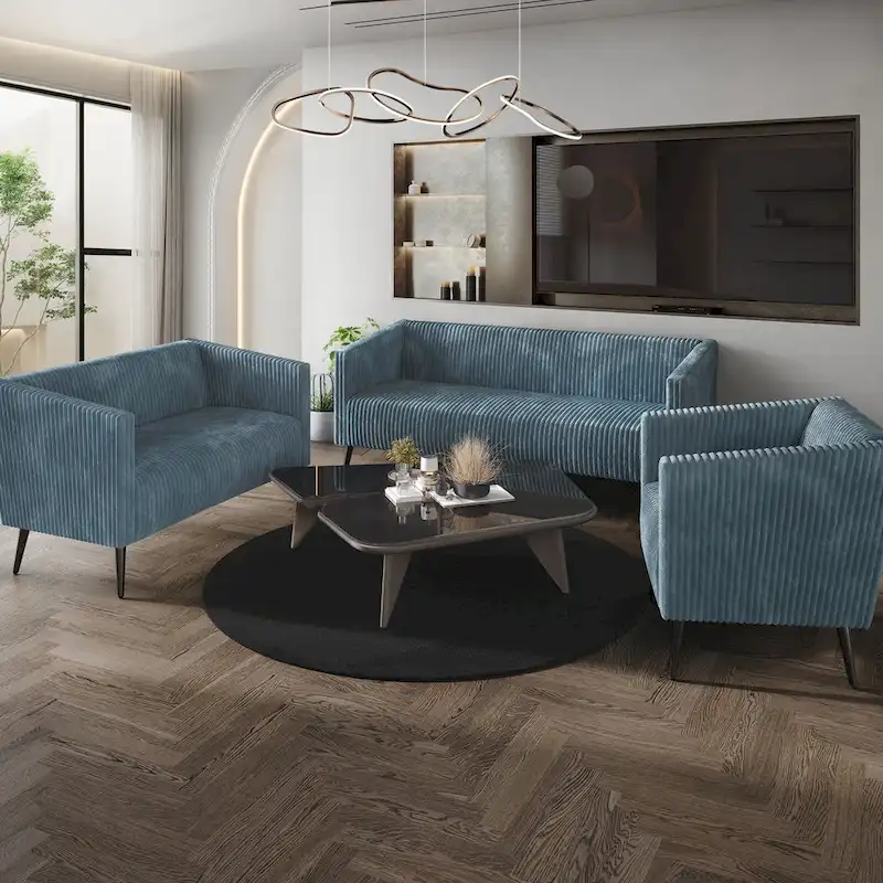 Corduroy Modern and Glamorous Velvet Upholstered 3-Piece Living Room
