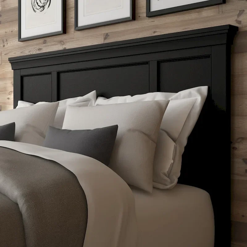 Queen Bed Frame in Black Finish, Hardwood and Engineered Wood, Box Spring Required