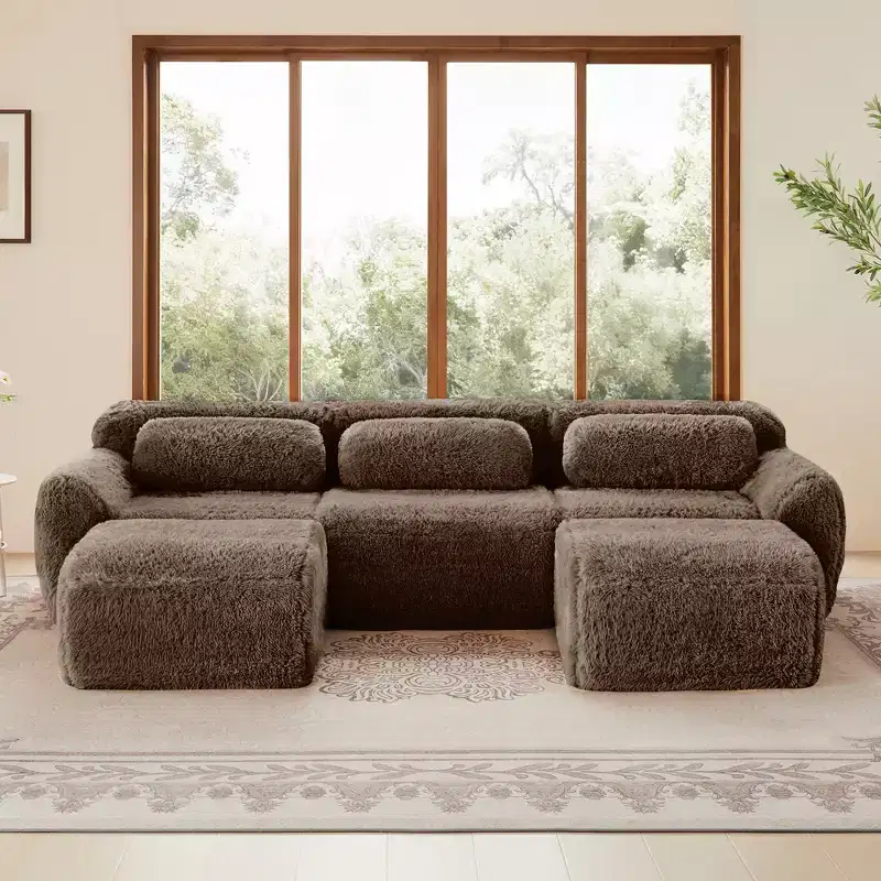 U-shaped Boneless Sofa,32D HD Sponge,Anti-Slip Bottom,With Chaise,Free Combination,Vacuum Packaging,Deep Seat for Bedroom/Study/Home Theater