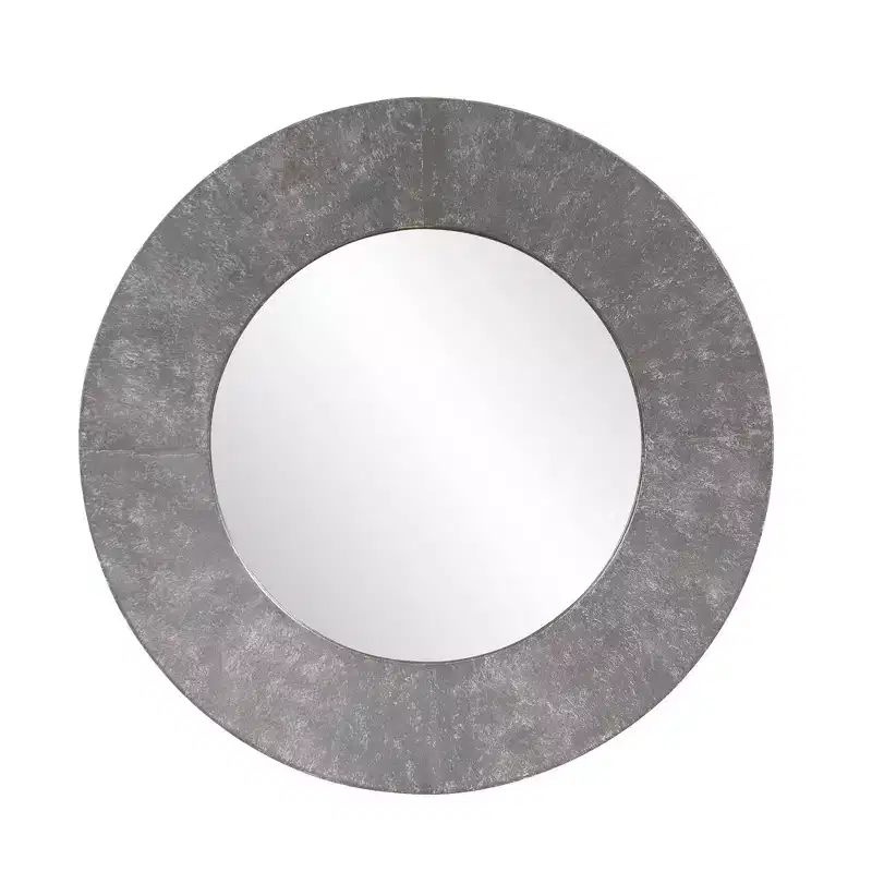 Howard Elliott 30" Round Metal Framed Wall and Accent Mirror: Rustic Gray, No Assembly, Wall Mount